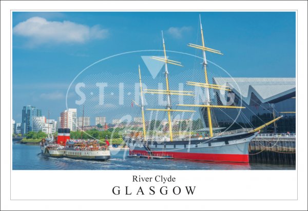 River Clyde - Glasgow, Waverley passing Tall Ship Postcard