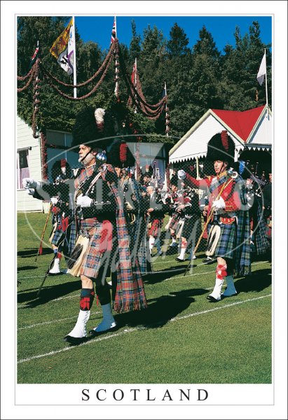 Pipeband Marching, Braemar, Scotland Postcard
