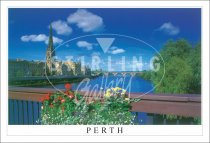 Perth, & River Tay, Floral display to Bridge Postcard