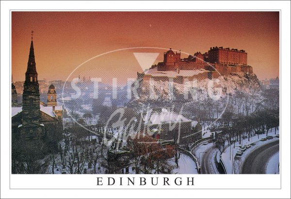 Edinburgh Castle, Winter, Fiery Sky Postcard