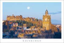 Edinburgh - Full Moon , Castle & Rooftops Postcard