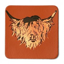 Highland Cow Tan Leather Coaster