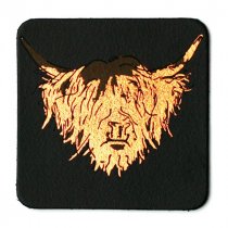 Highland Cow Black Leather Coaster